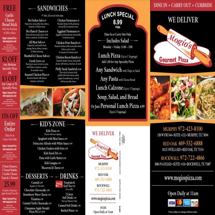 Delicious Pizza Menu - Mogio's Pizza Plano - Mouthwatering Pizzas, Tasty Selections